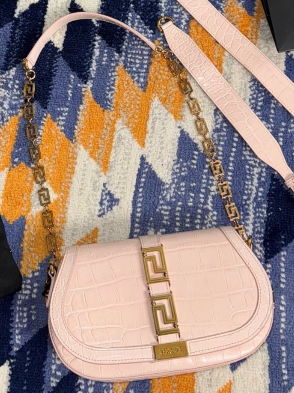 Versace Medusa Croc-Embossed Leather Shoulder Bag Women's Pink New With Bag